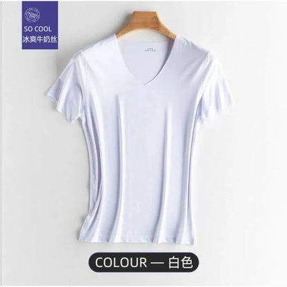 Men's Ice-Silk V-Neck T-Shirt – Seamless Breathable Sports Tee (M–5XL)