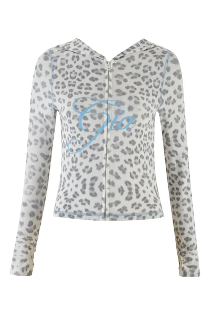 Gia neon pink regular shoulder slim-fit letter print topstitching design slim-fit hooded zip-up short jacket and pants set