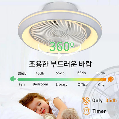 6-Speed Enclosed Circular Fan Light with Remote Control, Bedroom Fan Light, Living Room Bedroom Dining Room Ceiling Light