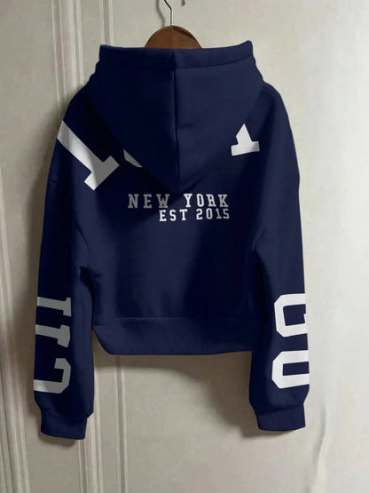 Women Y2K Crop Zip Up Hoodie Letter Print Oversized Long Sleeve Hooded Sweatshirt Casual Streetwear Short Jacket Outerwear