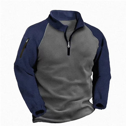 Autumn Winter Men's Fleece Hoodies Half Zipper Patchwork Pullover Coats Men Fashion Outdoor Warm Sweatshirts Male Casual Hoodies
