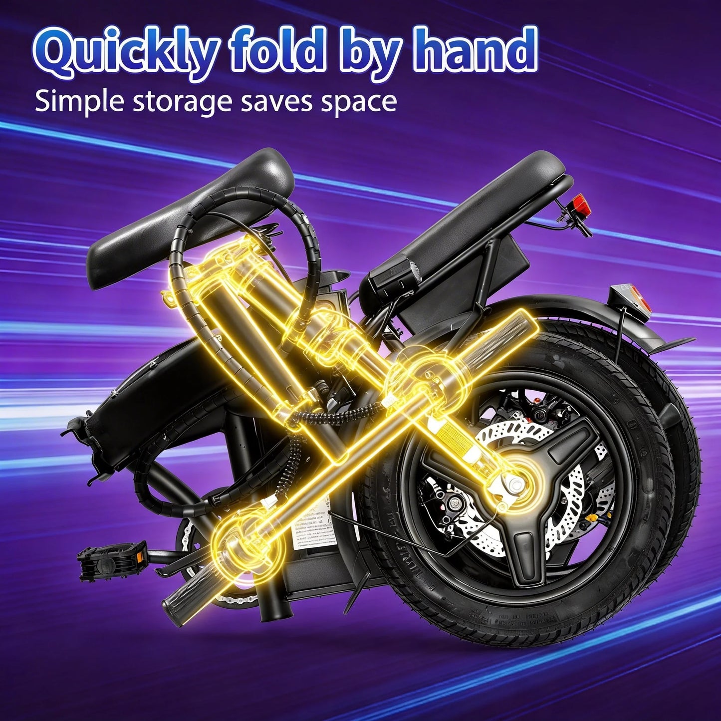 T5 Lightweight Folding Electric Bike for Adults 48V 750W Peak Power 20MPH 18-22 Miles Range 14Inch Disc Brake Commuter E-bike