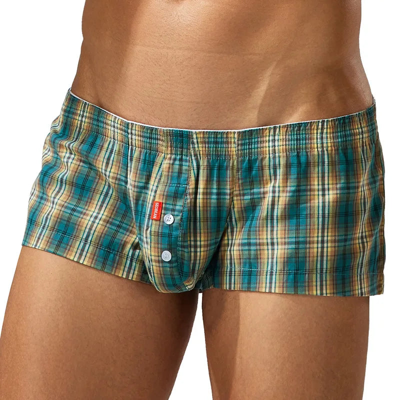 SEOBEAN Men's Comfortable Fashion Short Home Shorts with Large Pockets Cotton Boxer Briefs European Style Sleepwear Underwear