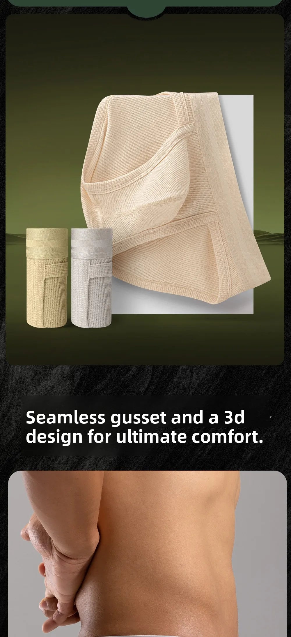 3pcs Sexy Men Waffle Cotton Briefs with Raised Bag Support Pouch With Hole U Spacious Separate Crotch Breathable Anti-sweat
