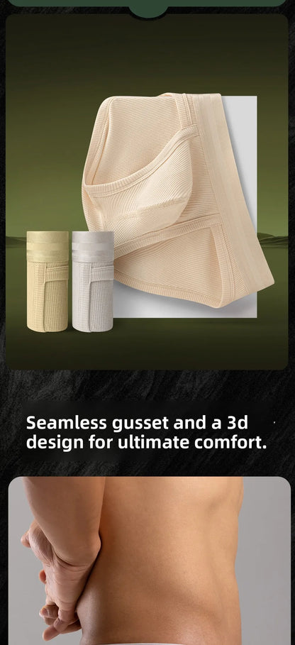 3pcs Sexy Men Waffle Cotton Briefs with Raised Bag Support Pouch With Hole U Spacious Separate Crotch Breathable Anti-sweat