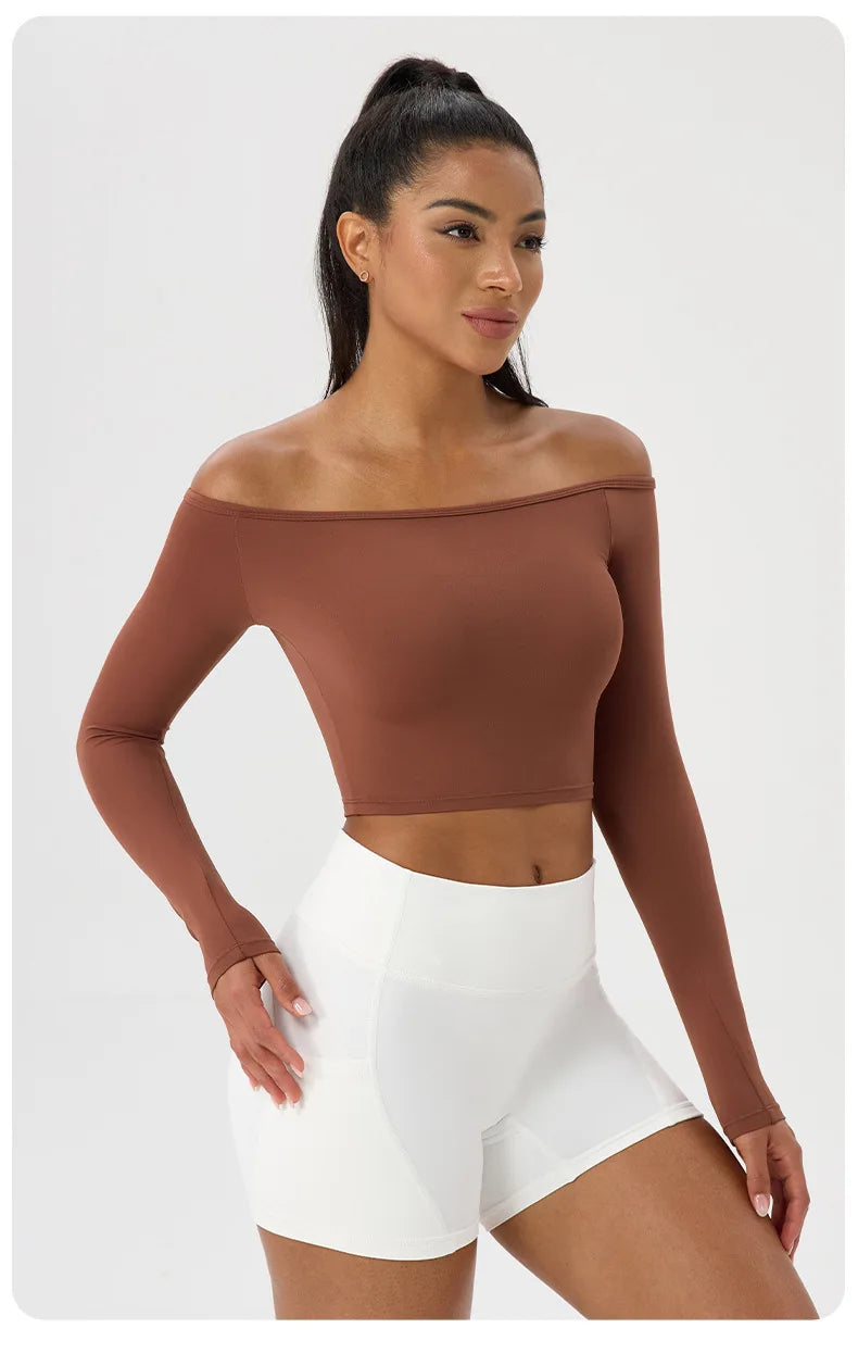 Women's Yoga Shirt - Long Sleeve One Shoulder Tight Fit Workout Top | Quick Drying