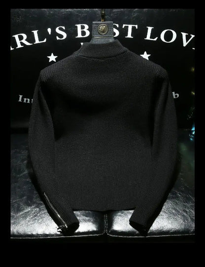 Men Sweater Autumn Winter New Arrival Zipper Solid Color Long Sleeve Fashion Trend Casual Versatile High Neck Knitted Top