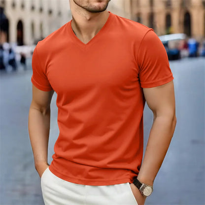 Men's V-Neck T-Shirt - Casual Summer Breathable Short Sleeve Tee, Lightweight Top