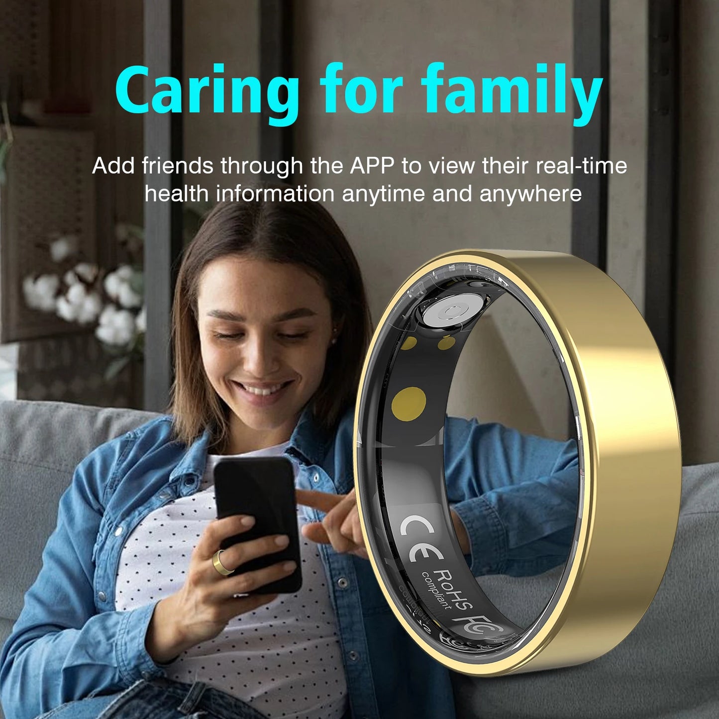 Smart Ring Men Women with Charging Case,Heart Rate Blood Oxygen,Pressure Monitor,Sleep monitoring 5ATM Waterproof For Android iOS