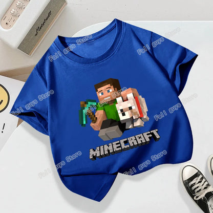 Miner Crafting Pixel Series Child T-Shirt Summer Kids Short Sleeve Tops Hot Game Boys Girls Clothing Cartoon Print Birthday Gift
