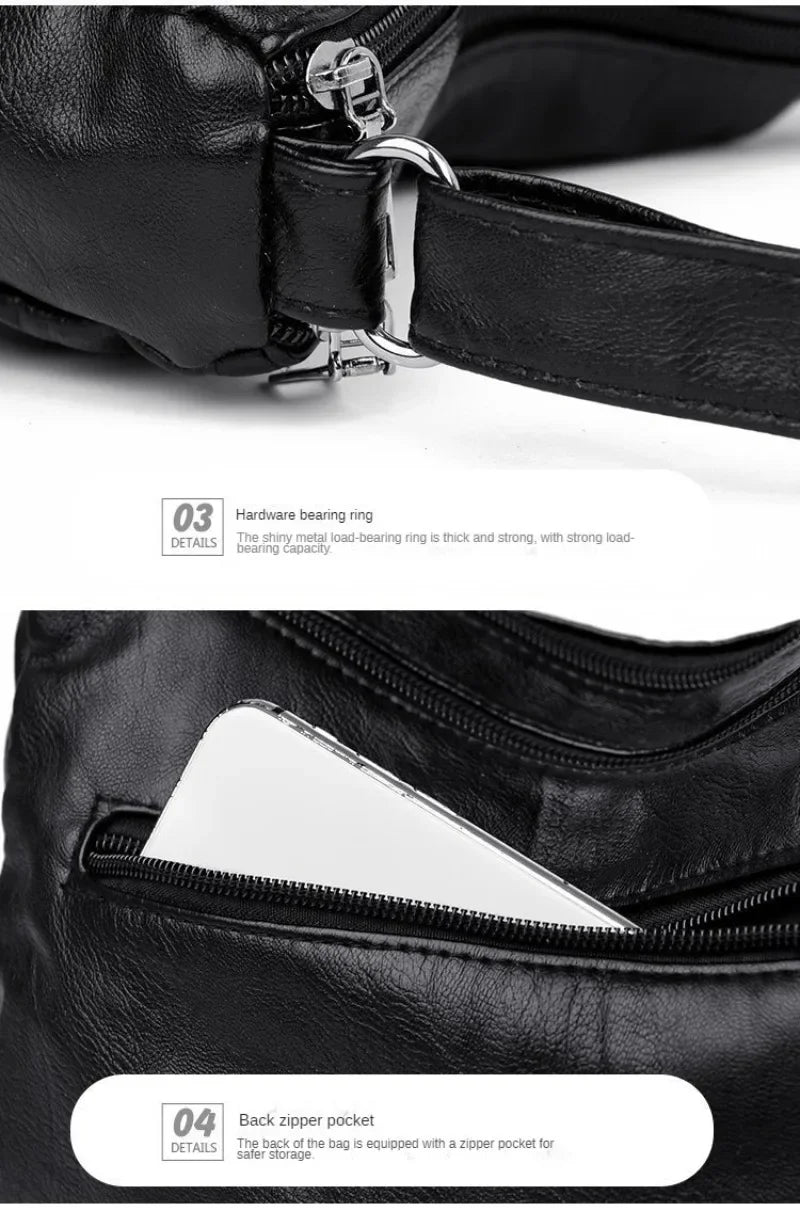 Soft Leather Shoulder Bag - Women's Crossbody Double Layered Large Capacity Tote