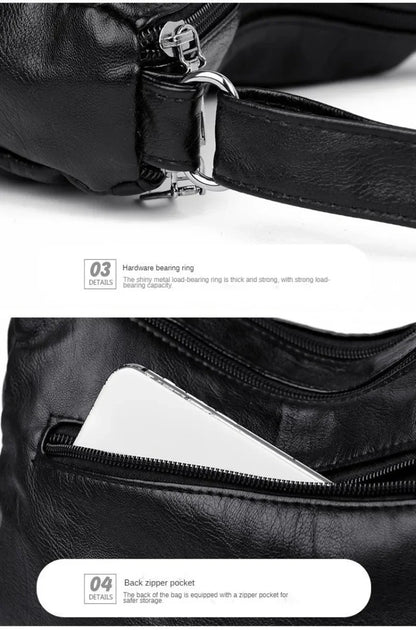 Soft Leather Shoulder Bag - Women's Crossbody Double Layered Large Capacity Tote