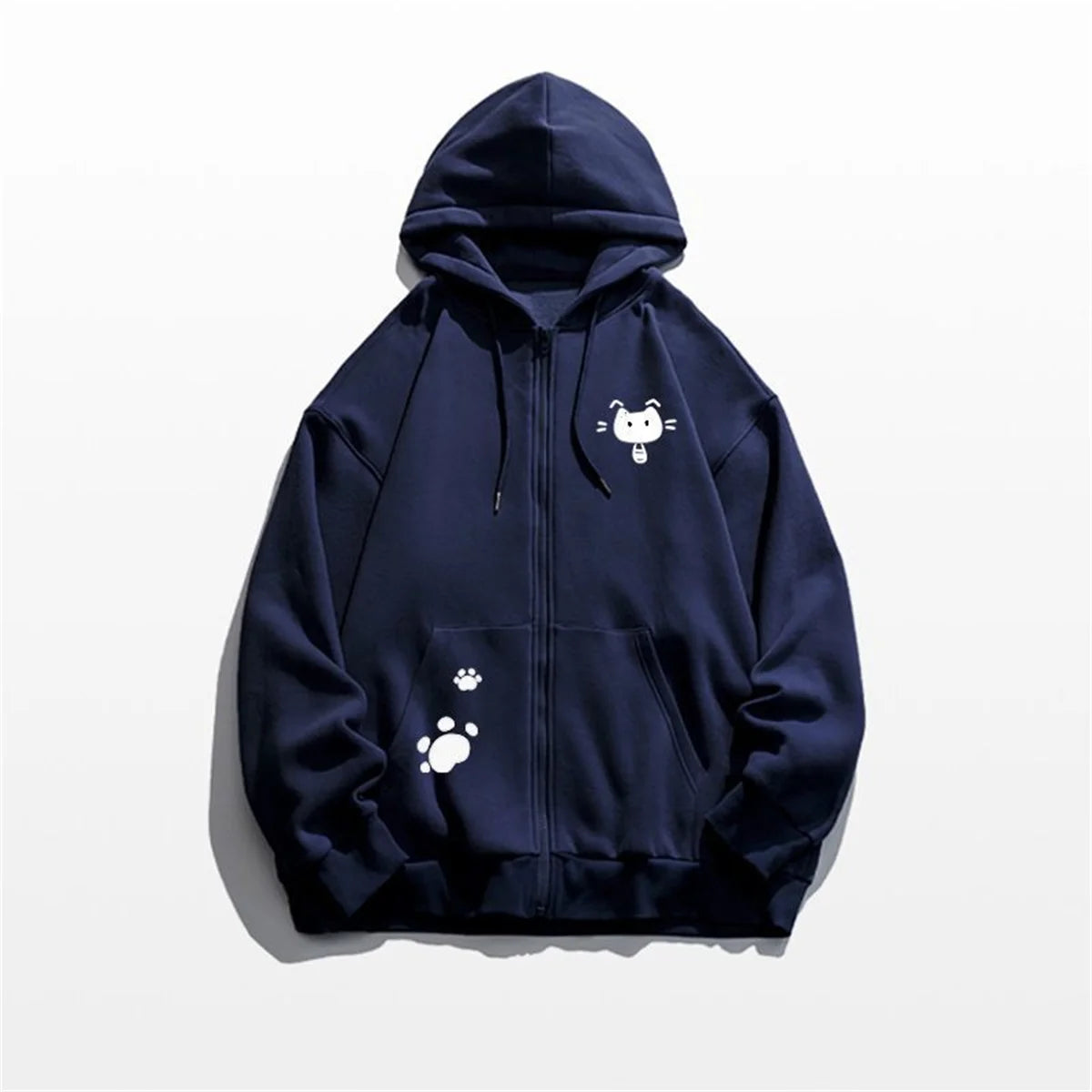Spring And Autumn Thin Collection Fashion Trends Versatile Casual Lazy Wind 2025 New Cute Girl Zipper Fun Cat Print Hooded