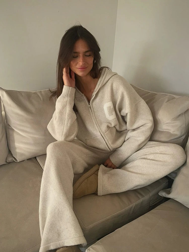 Jacket Tracksuit Two‑piece Set Knit Jacket Clothes Hooded Knit Woman Tracksuit Hooded Knit Coat Pants Trousers Women Clothes
