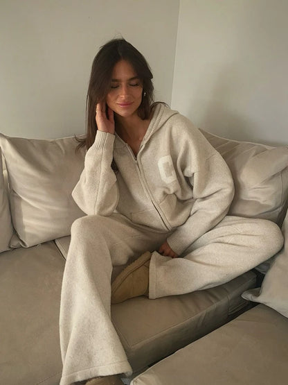 Jacket Tracksuit Two‑piece Set Knit Jacket Clothes Hooded Knit Woman Tracksuit Hooded Knit Coat Pants Trousers Women Clothes