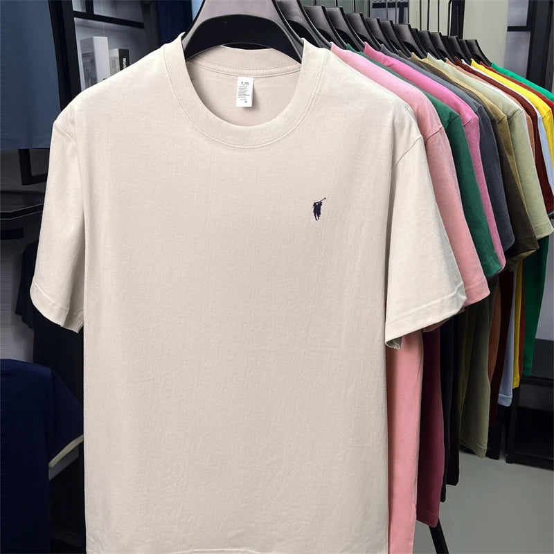 Xiaoma Embroidery Casual Pure Cotton Short Sleeved T-shirt for Young Men, Round Neck Solid Color T-shirt for Men