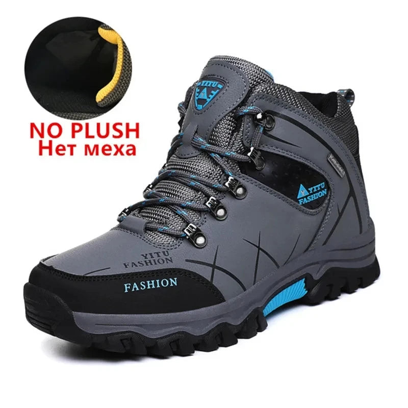 Men Winter Snow Boots - Waterproof Leather Hiking Shoes With Rubber Sole