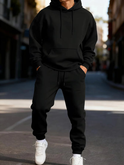 Man's Hoodie Set Winter Solid Color Two Pices Sets Long-Length Street Clothes Casual Sports Sweatpant Hoody Unisex Fashion Suit