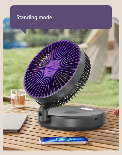 5000mAh 3IN1 Rechargeable Multifunctional Portable Fan Wall Mounted Fan 90° Folding Fan 4 Gears With Warm Night Light New 2025