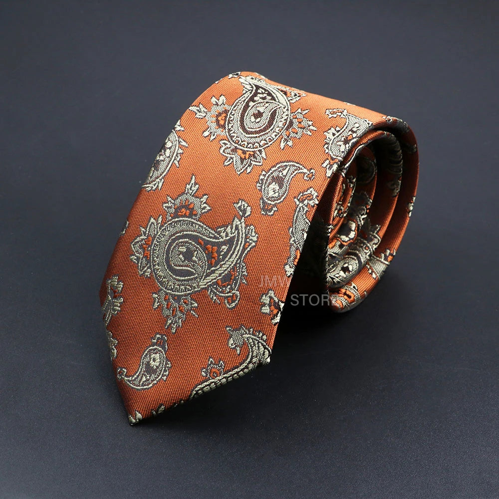 Mens Paisley Necktie - Grey Brown Green Wedding  Business Tie
