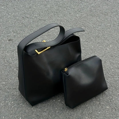 Women's Tote Bag - Minimalist Faux Leather Shoulder Handbag with Zipper Closure