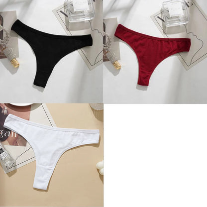 3PCS Cotton Blends T-back Briefs Women's Sexy Low rise Thong Panties L-2XL Plus Size  Simple Breathable Underwear Solid Panty