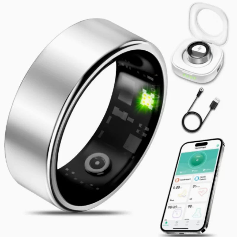 Smart Ring Men Women with Charging Case,Heart Rate Blood Oxygen,Pressure Monitor,Sleep monitoring 5ATM Waterproof For Android iOS