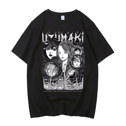 Junji Ito T Shirt Men Punk Hip Hop Tees High Quality Cotton Casual T-shirt Anime Graphic Tees Unisex Streetwear Male