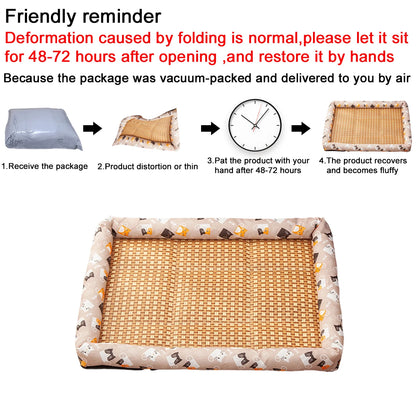 Square Summer Cooling Sleeping Dog Bed for Large Dog Cushion Spring Breathable Antislip Cat Bed bamboo Cat Mat Pet Bed for Dog