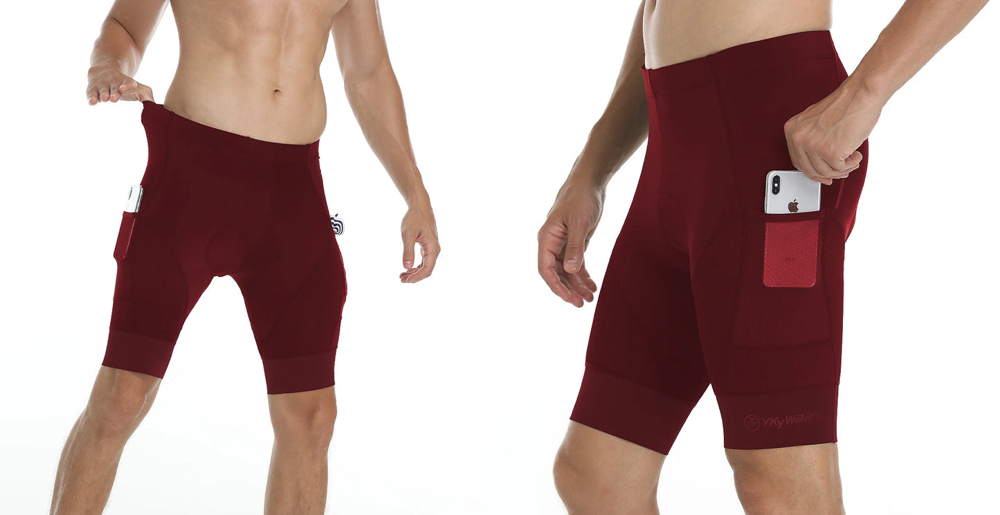 YKYWBIKE Sports Padded Bike Shorts for Men Cycling Bicycle Shorts Comfortable Road Biking Pants 2 Pocket Tights Slim Fit