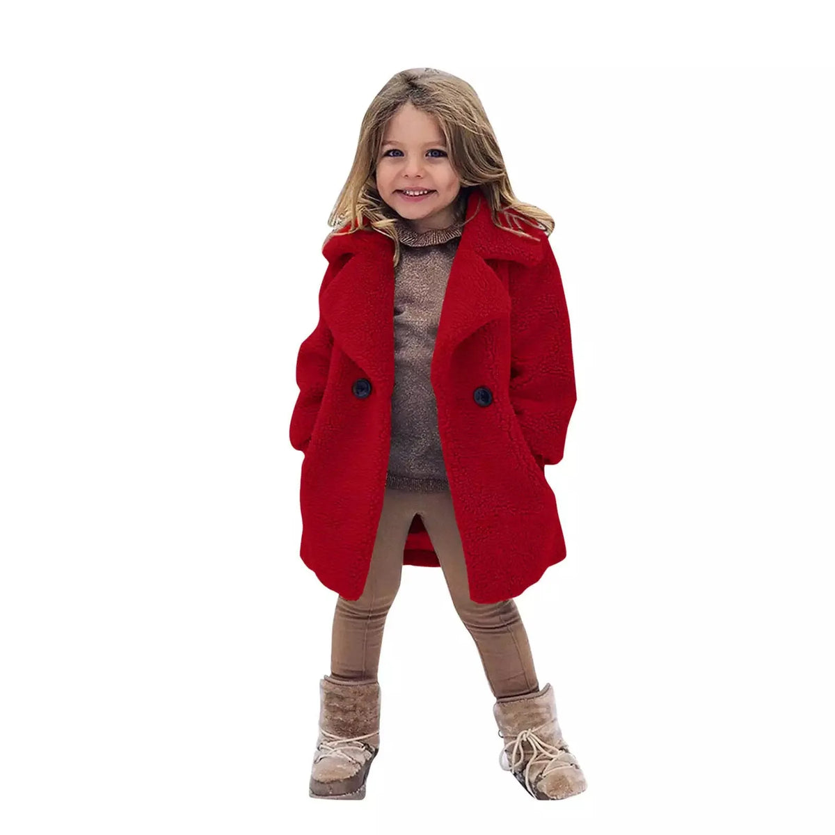 Lamb Fleece Girls Jacket Autumn Winter New Girls Long Style Solid Color Thick Warm Lapel Windbreaker For 2-6Y Girls Overcoat