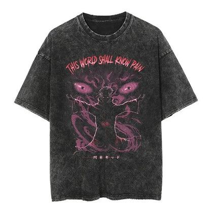 Men Streetwear Tshirt Japanese Naruto Anime Graphic T-Shirt Cotton Harajuku Washed T Shirt Summer Hip Hop Tops Tees Black