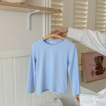 9 Colors Children's T-shirt Cotton Long Sleeve Solid Color Base Coat Leisure Wear Boys Girls Tops Kids Clothes