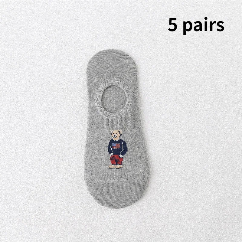 5 Pairs of Fashionable Cartoon Anime Pattern Men's Socks For Summer Lightweight Breathable Outdoor Casual Men's Short Socks