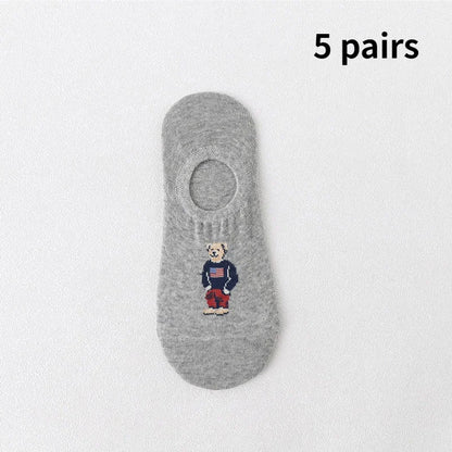 5 Pairs of Fashionable Cartoon Anime Pattern Men's Socks For Summer Lightweight Breathable Outdoor Casual Men's Short Socks
