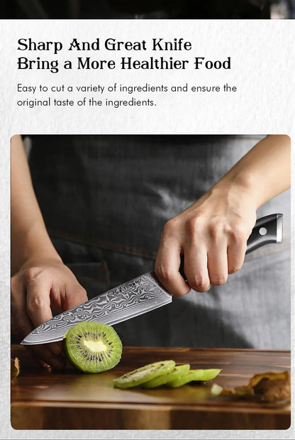 Damascus Steel Kitchen Knife – 5 Inch Utility Knife with Black G10 Handle, Rust Resistant Blade