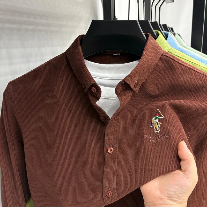 Spring and Autumn New 100% Cotton Long Sleeve Shirt for Men's Business, Leisure, Skin Friendly, Comfortable Collar Shirt Coat