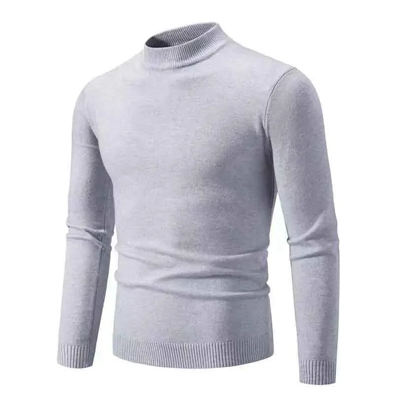 New Sweatwear Men's Half Neck Basic Solid Color Sweaters Round Neck Elastic Pullovers Warm Autumn Knitted Oversized Sweater Men