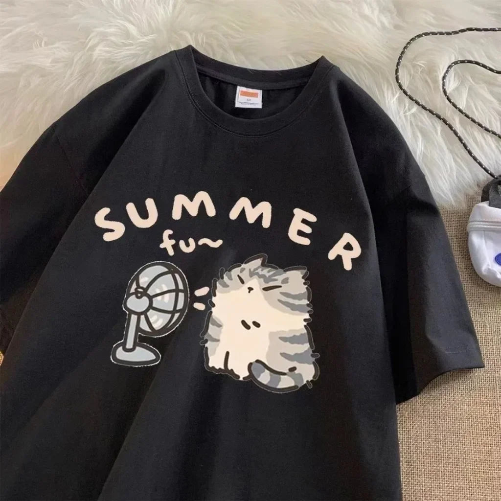 Women's Plus-Size Printed T-Shirt – Loose Harajuku Tee (M–5XL)