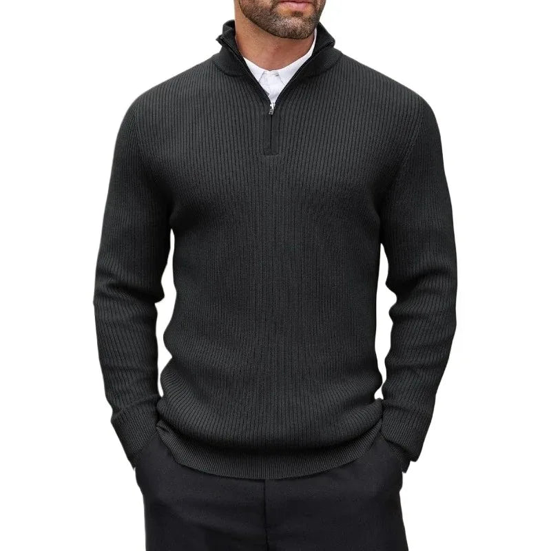 Autumn Men's Quarter Zip Pullover Dress Slim Sweater Mock Neck Sweaters Casual Long Sleeve Pullovers Outerwear Winter Warm Tops
