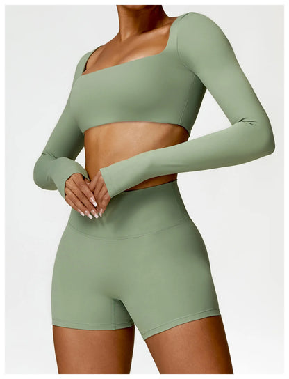 Women Yoga Suit - Quick Dry Gym Tracksuit With Long Sleeve Top & High Waist Leggings