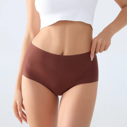 5Pcs High Waist Seamless Women's Panties Sexy Ice Silk Breathable Stretchy Intimates Plus Size Solid Color Sport Lingerie XS-XXL