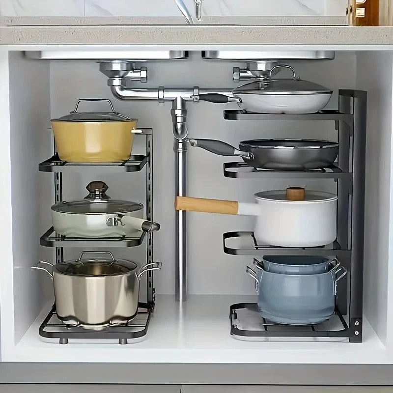 Adjustable Stainless Steel Pot Rack Multi-Layer Organizer Kitchen Storage Holder for Pots and Pans Household Use
