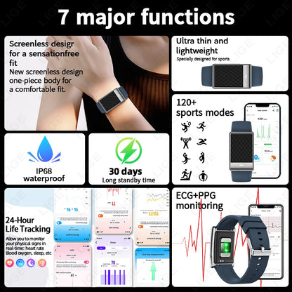 New ECG Health Smart Bracelet Men Women Heart Rate Blood Pressure Blood Lipids Uric Acid IP68 Waterproof Sport Band Smartwatches