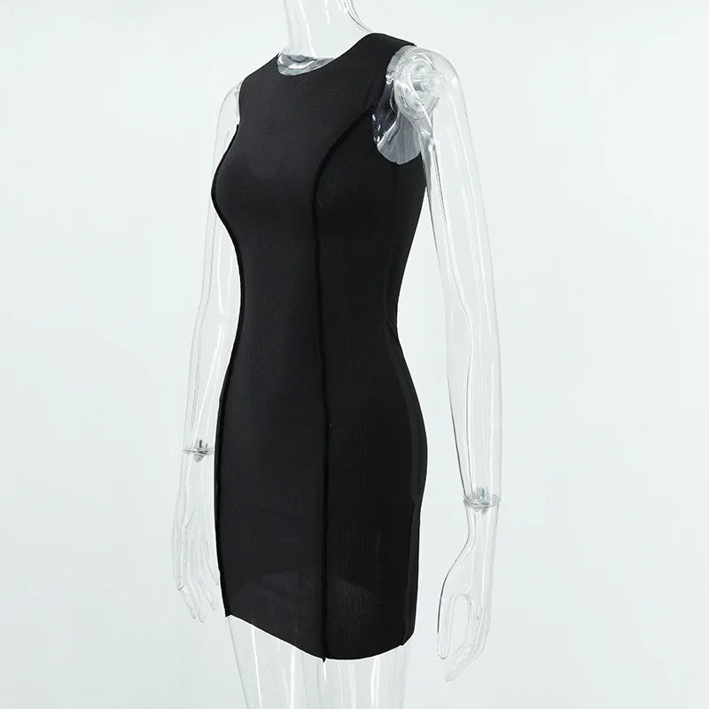 Women's Bodycon Mini Dress – Sleeveless O-Neck Patchwork Sheath Dress