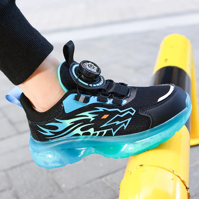 Children's Running Shoes Rotating Buckle Lightweight Outdoor Sports Walking Shoes Breathable Non-Slip Casual Sneakers for Kids