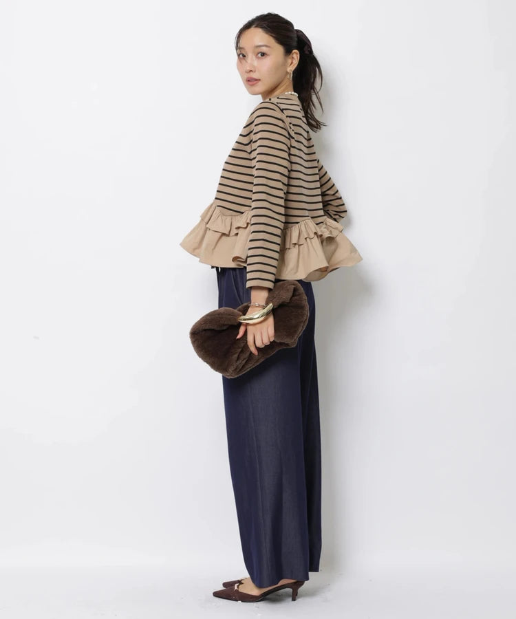 Fashionable Stripe Knitted Sweater Loose Fit Color Block Neckline Long Sleeve Women's Autumn Winter Casual Style Breathable
