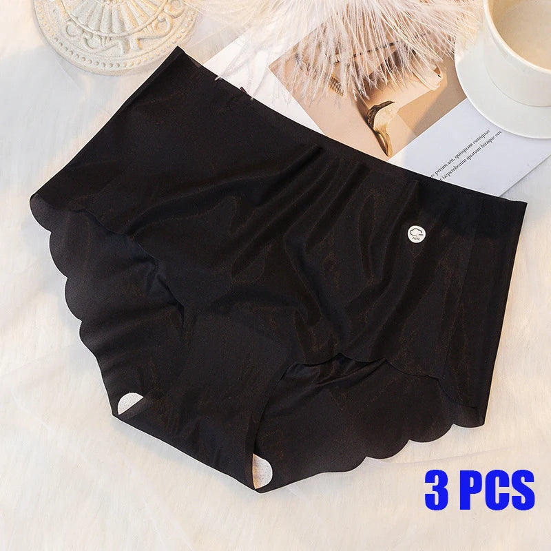 3PCS Women Summer Panties Sexy Lingerie Ice Silk Quick Drying Briefs Female Seamless Solid Color Underpants Cool Panties