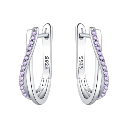 Orstarry S925 Sterling Silver Square Chain With Stone Inlaid Earrings Hoop Earrings For Women Jewelry Original Party Trendy Gift