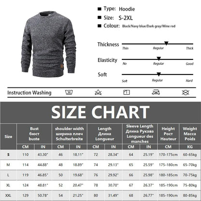 Men's Warm Crew Neck Sweatshirt Fleece Lined Thermal Pullover Autumn Winter Fashion Casual Sweater Loose Knit Long Sleeve Hoodie